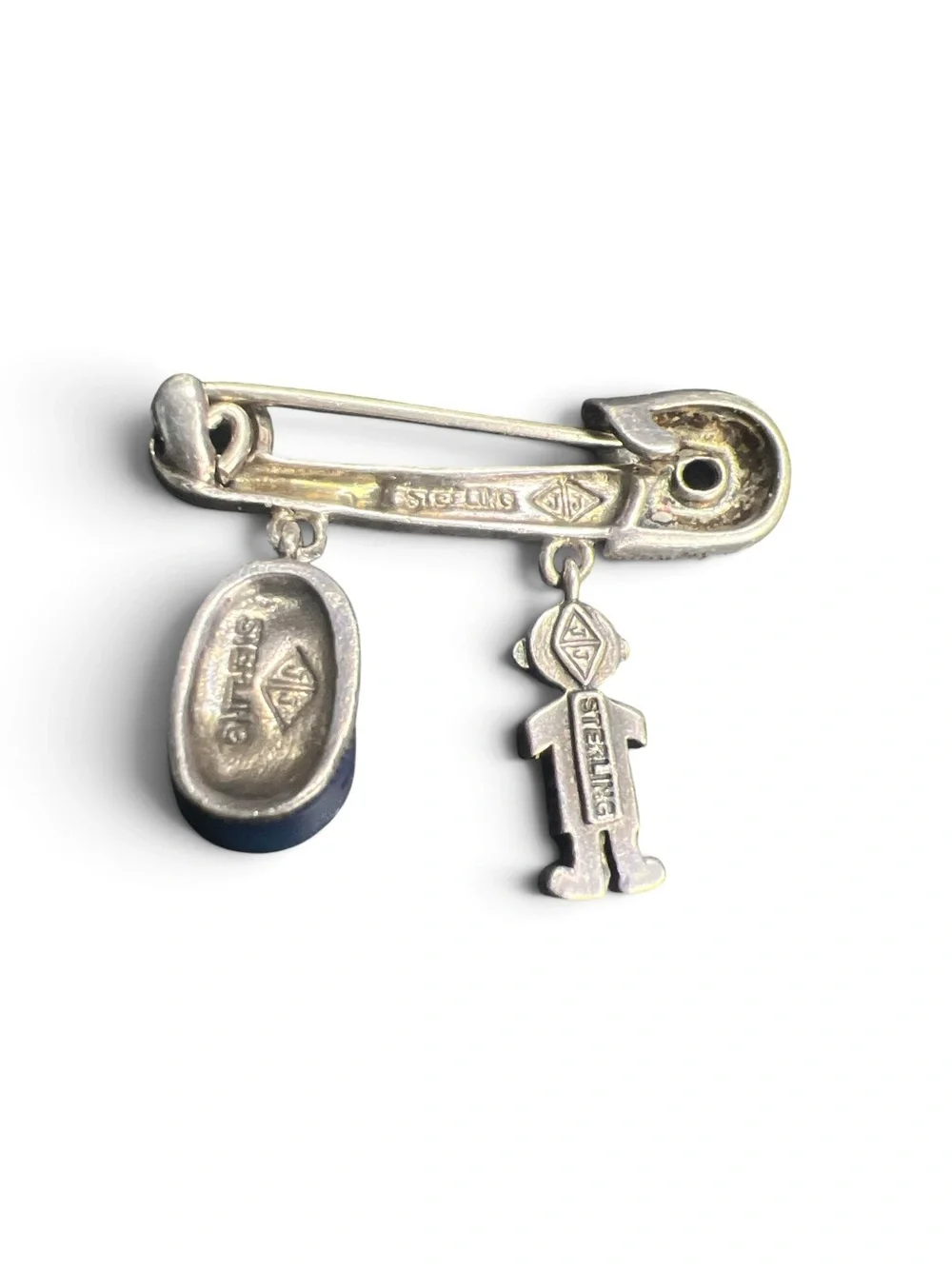 Sterling Silver Marcasite Baby Safety Pin Brooch Boy Shoe Judith Jack Vintage